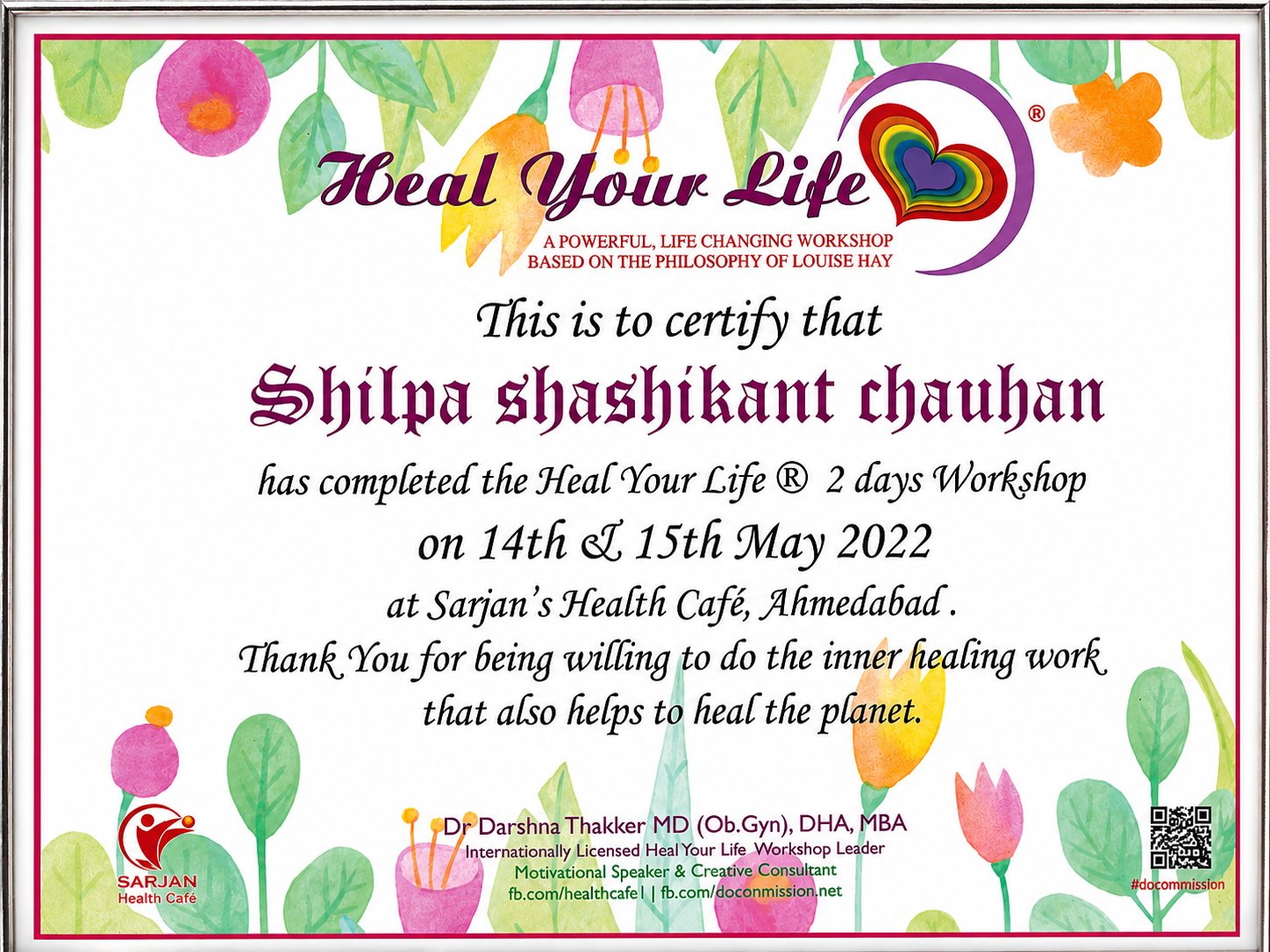 Heal Your Life certificate