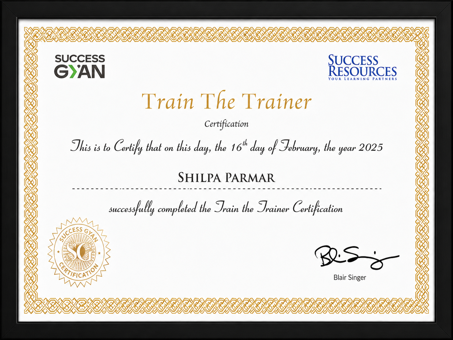 Train the Trainer certificate
